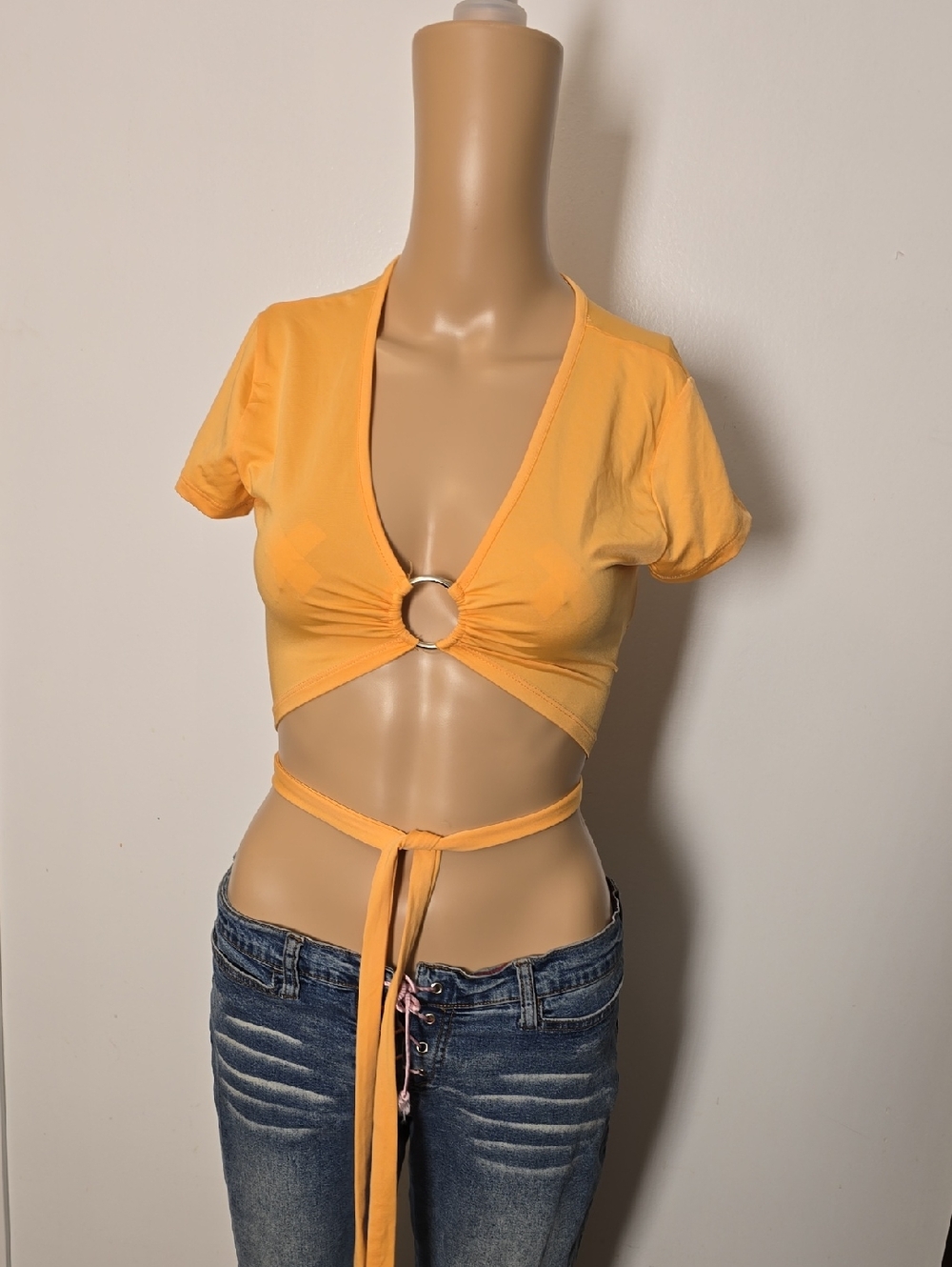 Yellow Ring-Front Crop Top - Small